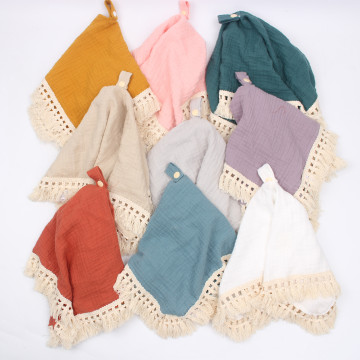 New Cotton Mini Baby Tassel Blanket with Pacifier Dummy Holder Infant Muslin Gauze Soother Towel Newborns Shower Gift