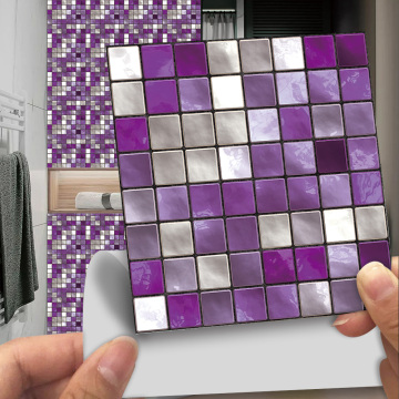 10pcs Purple Mosaic Hard Tile Sticker Flat Printed in 2d Transfers Cover for Kitchen Bathroom Wallpaper Peel & Stick Art Poster