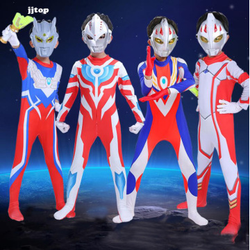 Fantasia Kids Boy Child Halloween Costume Cosplay Lycra Jumpsuit Ultraman Costume With Ultraman Toys Gift