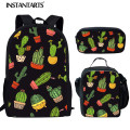 INSTANTARTS Artificial Plants Cactus Printing School Bag Set for Teenager Girl Student School Backpack Kid Book Bag Children Bag
