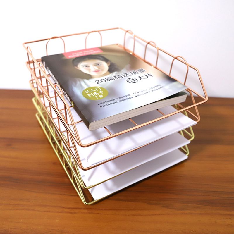 Folding Wrought Iron Letter Magazine Newspaper Holder Storage Rack File Tray for Office Desk Organizer Supplies