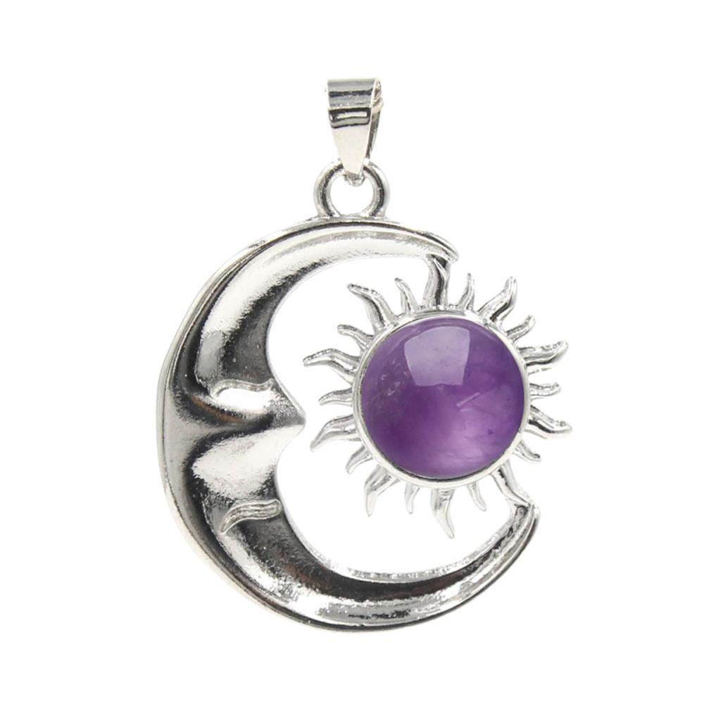 Natural Stone Silver Alloy Moon Gemstone Sun Pendant Crystal Moon Pendant for Diy Jewelry Making Approx 7x23x27mm