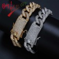 10mm Full Iced Zirconia Curb Cuban Link Bracelet Long Bail Mens Gold Silver Color Micro Pave Bracelet Charm Hip Hop Jewelry