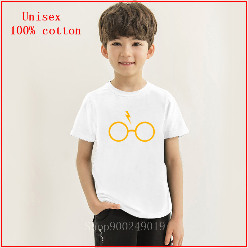 2020 Harajuku Lightning Harry Glasses and yellow High Quality childrens girls clothes Super Soft unisex Cute Couple boy Tshirts