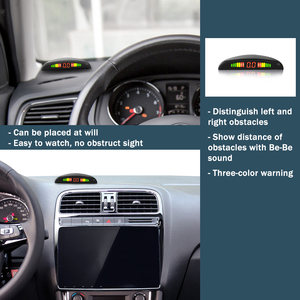 Hippcron Car LED Parking Sensor Kit 4 Sensors 22mm Backlight Display Reverse Backup Radar Monitor System 12V 8 Colors