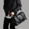 Male Leather Travel Bag Large Duffle Independent Shoes Storage Big Fitness Bags Handbag Bag Luggage Shoulder Bag Black XA237WC