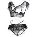 Ruffle Lace Bra Lingerie Set Women Transparent Hollow Out Bra Open Crotch Thongs Sets Sexy Exotic Underwear Sous Vetement Femme