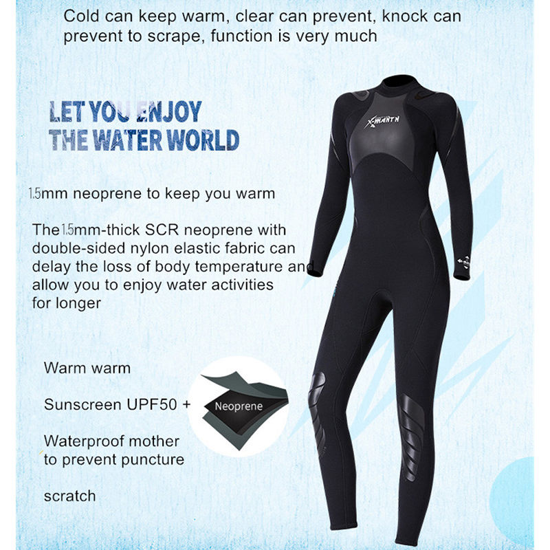 Men And Women Wetsuit 1.5MM Thickness Siamese Warm And Cold-Proof Long Sleeves Snorkeling Surfing Sunscreen Jellyfish Swimwears