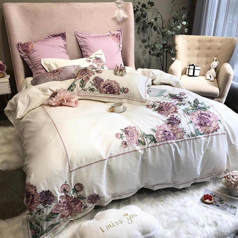 Luxury Embroidery Bedlinen Fowers Bedding Set Egyptian Cotton Duvet Cover Flat Sheet Pillowcases 4/7pcs 37