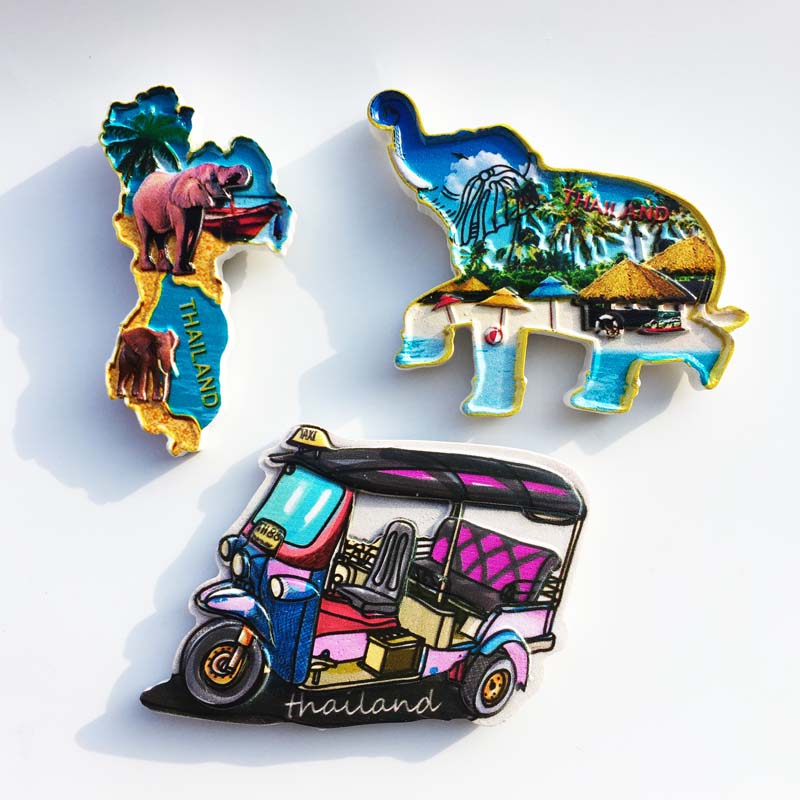Fridge Magnets Thailand Tourist Souvenir Tu Tu Car Elephant Map Decorative Resin Craft Magnets for Refrigerators Gifts Ideas