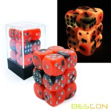 Bescon Two Tone Glowing Dice D6 16mm 12pcs Set HOT ROCKS, 16mm Six Sided Die (12) Block of Glowing Dice