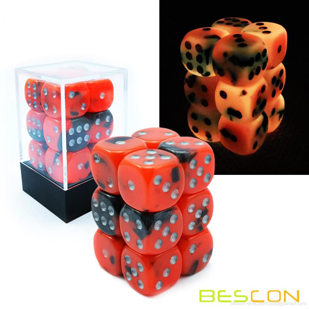 Bescon Two Tone Glowing Dice D6 16mm 12pcs Set, 16mm Six Sided Die (12) Block of Glowing Dice