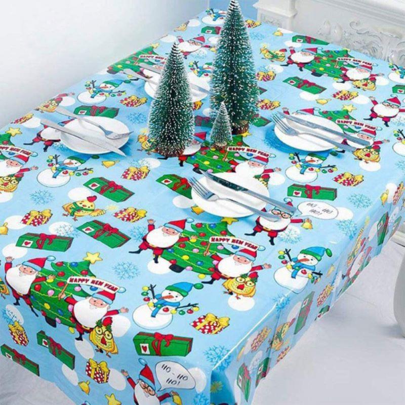 New Christmas Tablecloth Disposable PVC Plastic Table Cloth Family Party Dinner Desk Decoration Cover Xmas Decor For Home