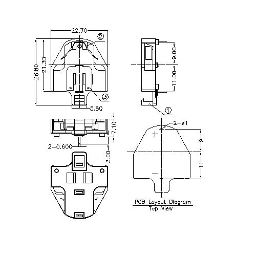 DIP 90º CR2032 Coin Cell Battery Holder