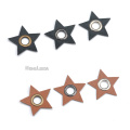 30pcs/lot STAR black/brown PU leather sew on Badges patch labels + inner 8mm metal brass eyelets grommets free ship