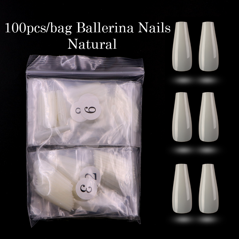 100pcs/500pcs opp Fake Nail Artificial Press on Long Ballerina Clear/Natural/white False Coffin Nails Art Tips Full Cover