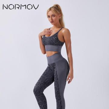 NORMOV Women Yoga Sets Snaked Printing Gym Set High Waist Leggings Elastic Seamless Leggings Running Sportswear Gym