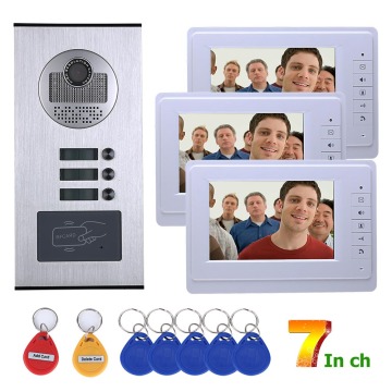 MAOTEWANG Video Intercom Systems 3 apartments 7 inch Video Door Phone System RFID IR-CUT HD 1000TVL Doorbell Camera