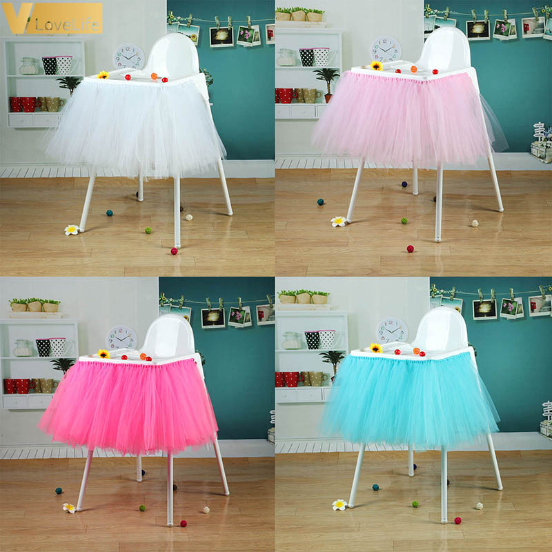 High Baby Shower Tutu Tulle Table Skirts 100x35cm Birthday Home Textile For Table Skirting Chair Home Textiles Party Supplies