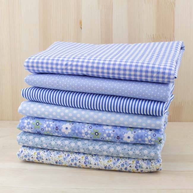 Booksew Cotton Fabric Telas De Algodon Para Patchwork 7pcs/lot 50x50cm Blue Cotton Fabric Sewing Telas Por Metro Tissu Material