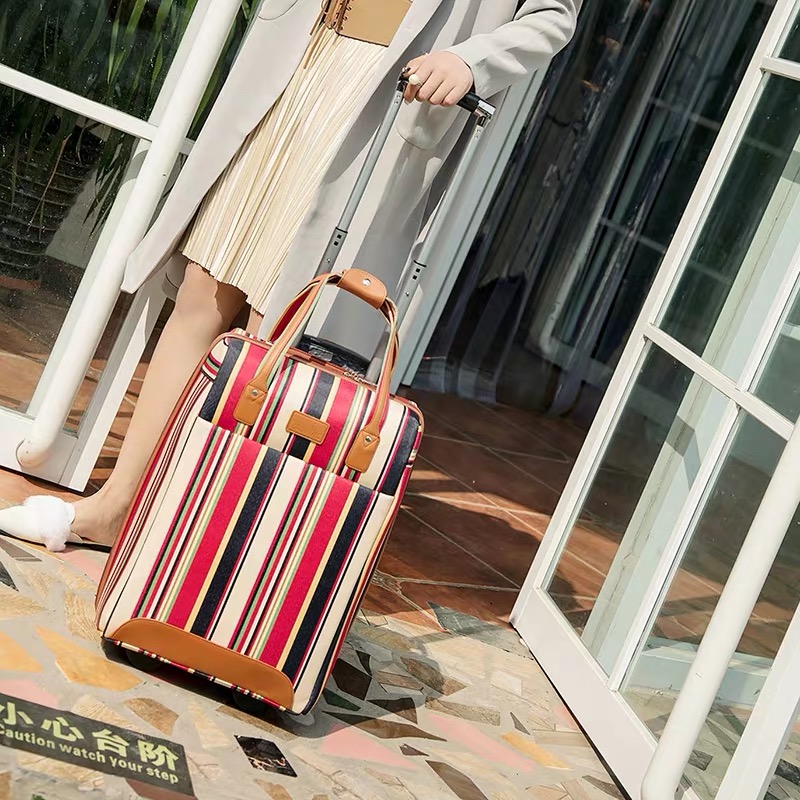20 inch oxford Rolling Luggage set Spinner wheels Women Brand Suitcase tripe Carry On Travel luggage Bags Women trolley bag set
