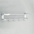 40/50/60cm Space Aluminum Double Towel Rack With 5 Hooks Foldable Towel Kitchen Bathroom Shelves WWO66