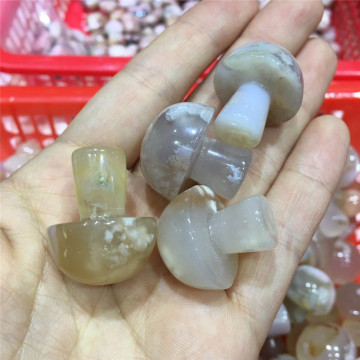 Hot selling natural cherry blossom agate quartz crystal mushroom shaped stone for Healing decoration