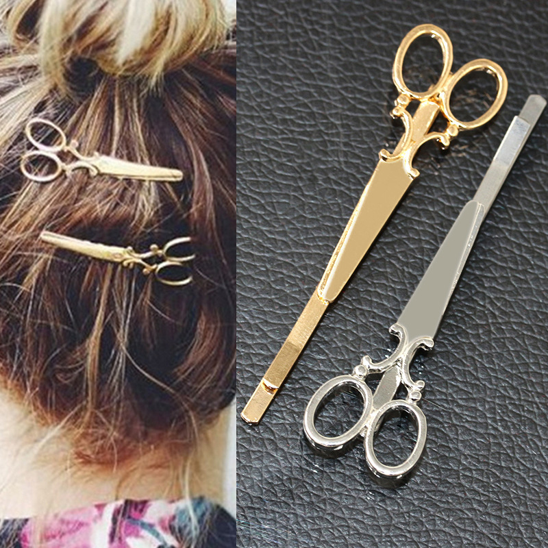 2020 Fashion Women Gold Silver Scissors Shape Hairpin Hair Clip Hair Pin Headwear Hair Barrette Hair Accessories Decorations