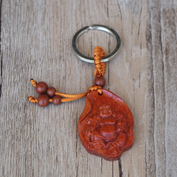 Lotus Leaf Buddha Keychain Wooden Carving Key Chains Car Key Rings Fashion Jewelry