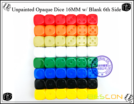 Unpainted Opaque Dice 16MM with Blank 6th Side