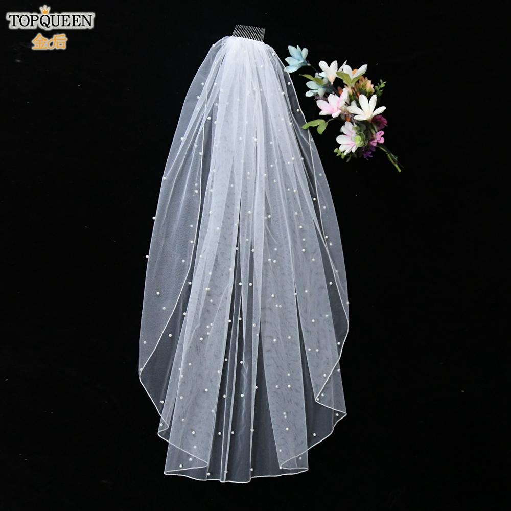 TOPQUEEN V06 Bridal Veil Wedding White Veil for Bride Ivory Veil Veil with Blusher Bridal Veil and Sash Short Veil With Comb