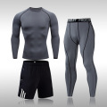 3pcs Men's Solid Color Workout Sports Suit Gym Fitness Compression Clothes Running Jogging Sport Wear Exercise Workout Tights