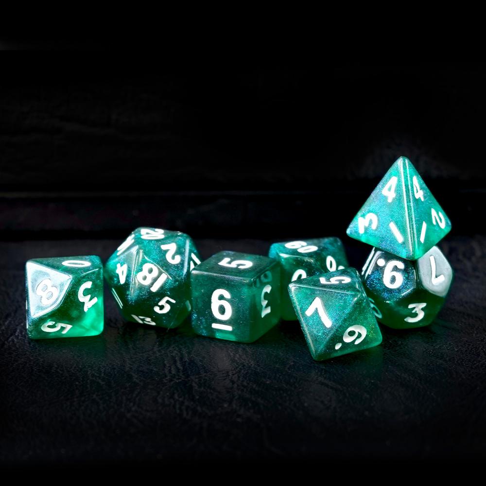 10mm Mini Polyhedral Dice Collection Green Moonstone 2