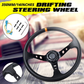 Universal 350mm 14 inch PU & Aluminum Alloy Steering Wheel Car Sport Racing Steering Wheel Drifting Deep Corn Dish