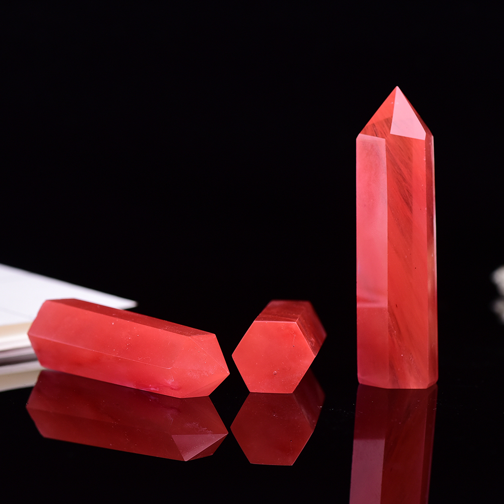 4-7cm 1pc Artificial crystal Stone Crystal Point Healing Obelisk Red smelting Wand Beautiful Ornament for Home Decor