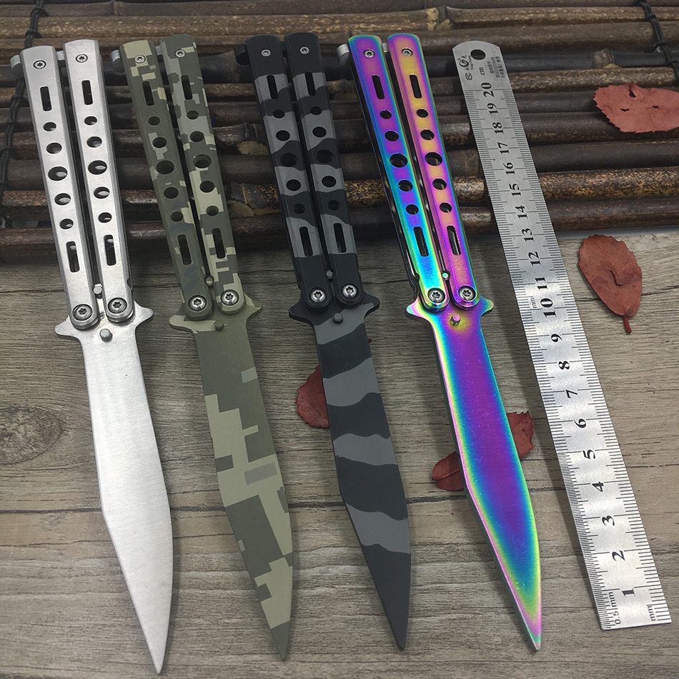 Titanium Rainbow color 5Cr13Mov Stainless Steel knife Butterfly Training Knife butterfly knife game knife dull tool no edge