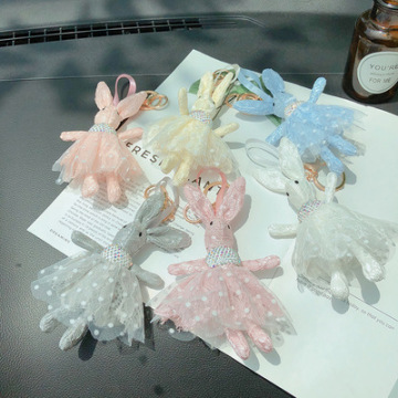 15cm Rabbit Keychain Lace Dress Rabbit Key Chains Women Bags Decorative Pendant Car Keys Accessories Baby Plush Toys