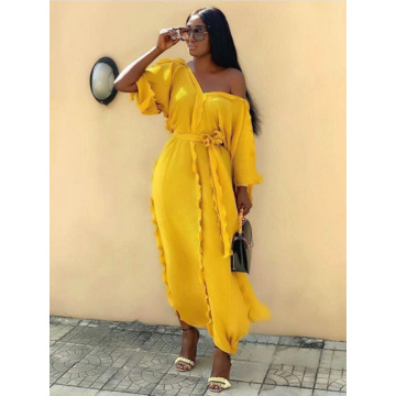 2020 New Spring Summer Elegant Ruffles Sexy Ladies Clothes V-neck Plus Size Long Dress African Maxi Dresses For Women with scarf