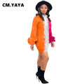 CM.YAYA Women Autumn Winter Gradient Patchwork Hooded Long Sweatshirt Tops Streetwear Fashion Long Sleeve Long Hoodies Tops