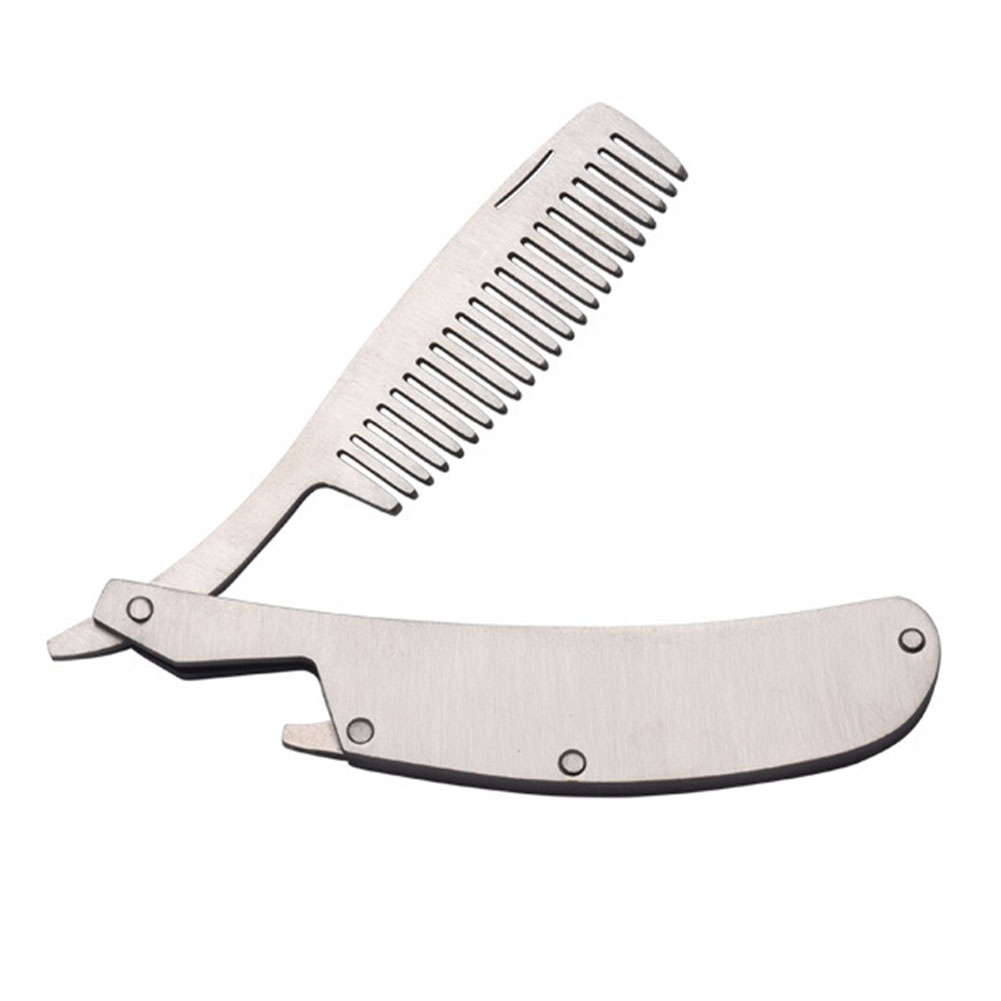 Man Hair Styling Barber Shop Beard Care Tool Multifunctional Stainless Steel Professional Folding Comb Mini Pocket Massage Brush
