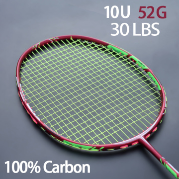 Full Carbon Fiber Lightest 10U 52g Badminton Racket Strung Max Tension 30LBS Professional Rackets With Bags Strings Racquet