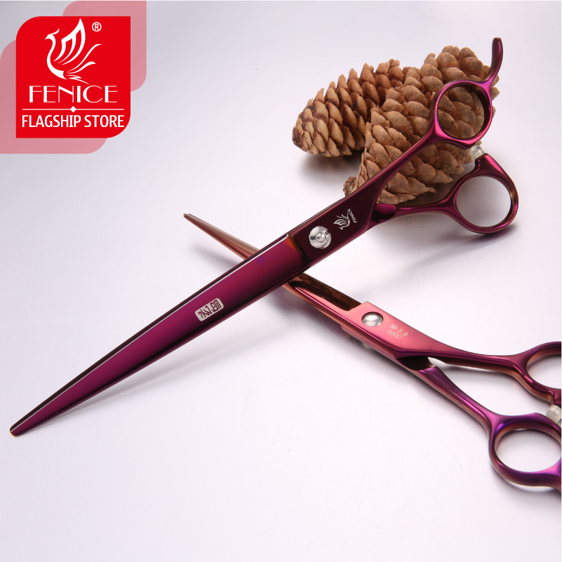 Fenice Professional Pet Grooming Scissors Set Purple Curved+Thinning+Cutting Shears Kit for Dog
