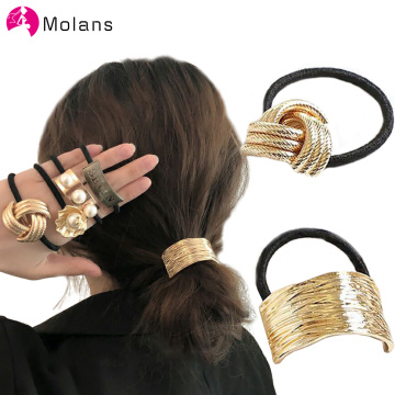 Molans New Fashion Elatic Hair Band For Women Metal Pearl Rubber Hairbands Elegant Hair Ring Scrunchie Hair Accessories Jewelry