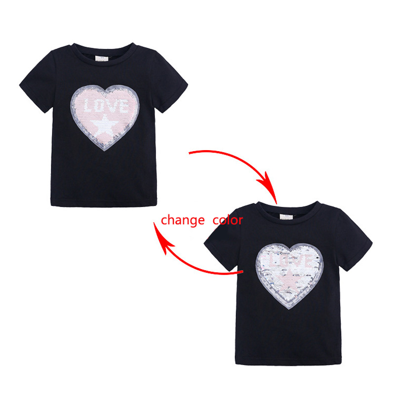 Summer Baby Clothing Girls Boys T-Shirts 1pcs Magic Sequin Change graph Reversible Cotton Casual Fashion T Shirt Kids Tops Tee