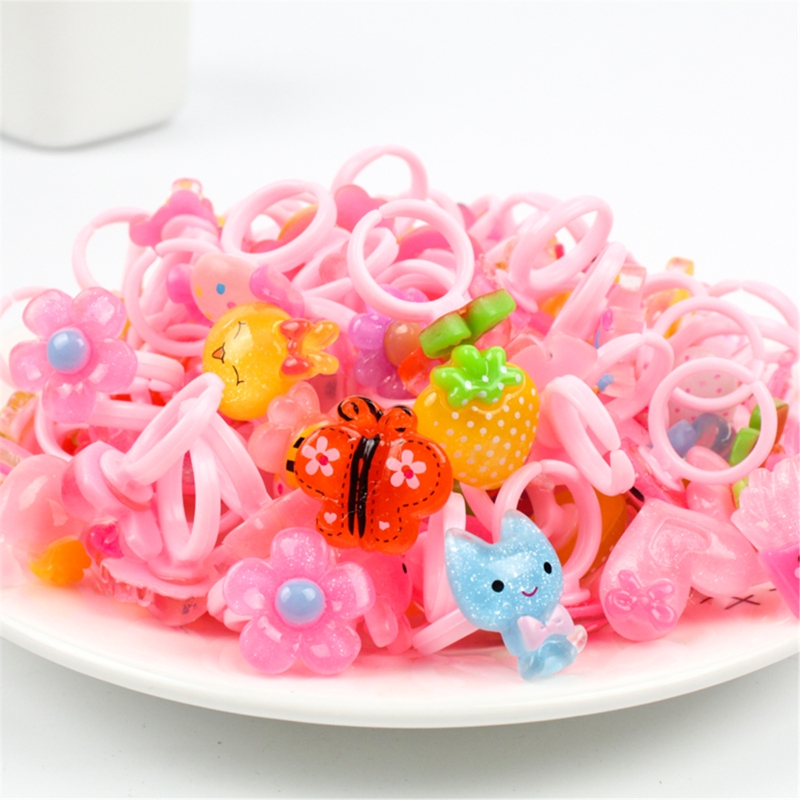 10pcs/lot Children's Cartoon Rings Candy Flower Animal Bow Shape Ring Set Mix Finger Jewellery Rings Kid Girls Toys Drop Ship