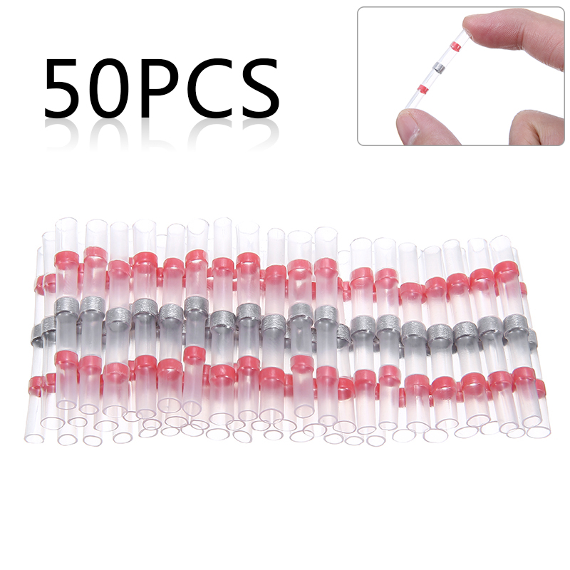 50pcs Red Waterproof Solder Seal Sleeve Heat Shrink Butt Wire Connectors Terminals 22-18 AWG Diameter 2.7 mm