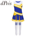 Kids Girls Cheerleading Uniforms Sleeveless Tops Pleated Skirt Socks Set Stage Performance Cheerleader Costume Dancewear Outfit