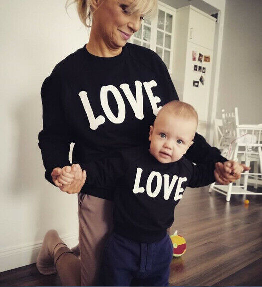 Autumn Family Matching Mom Kid Boy Girl T-Shirts Tops Letter Print Solid Long Sleeve Sweatshirt T-Shirt Tops Clothes