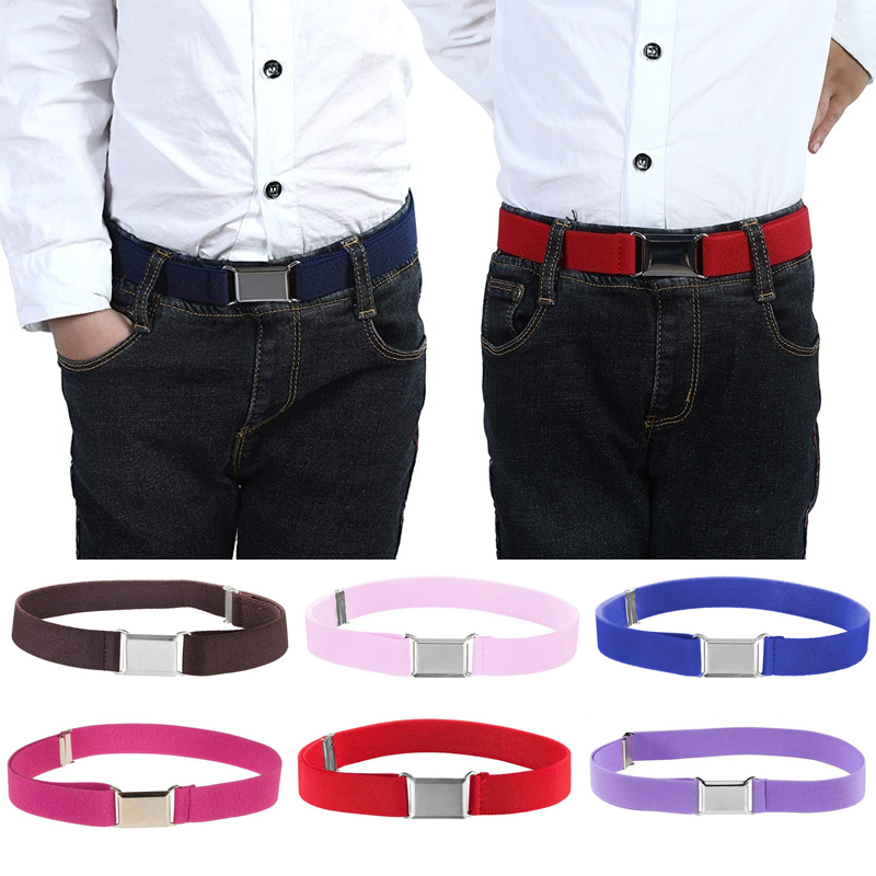 Kids Children Adjustable Belt Pure Color Stretch Elastic Handmade Canvas Waistband Easy Buckles Boys Girls Pants Trousers Belts