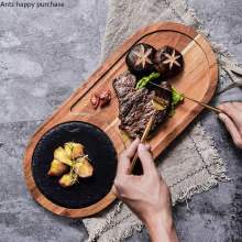 Solid Wood Pizza Dish Wooden Pallets Black Slate Plate Cake Breadboard Steak Japanese Dish Chopping Board Kitchen Supplies